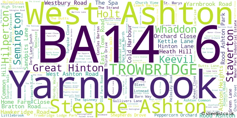 A word cloud for the BA14 6 postcode